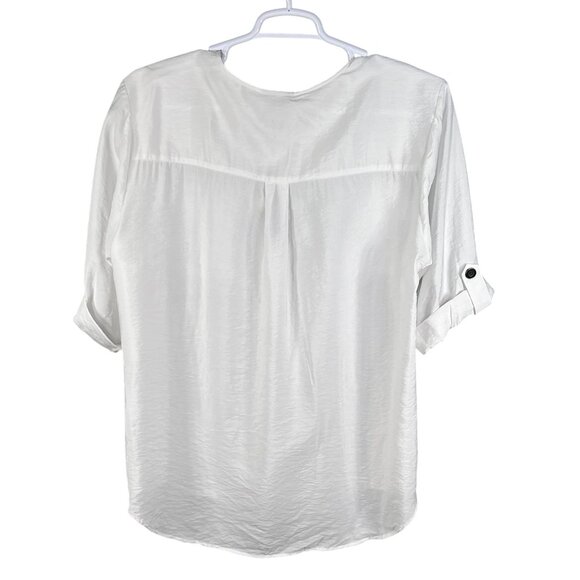 Beverly Drive NWT Women 2X Winter White Blouse Hidden Placket 3/4 Tab Sleeve Top - Picture 8 of 14